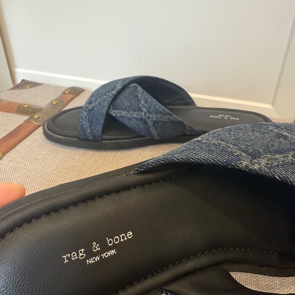 NWOB Rag & Bone Geo Cross-Strap Denim Sandals 37 retail $238 - Picture 4 of 6